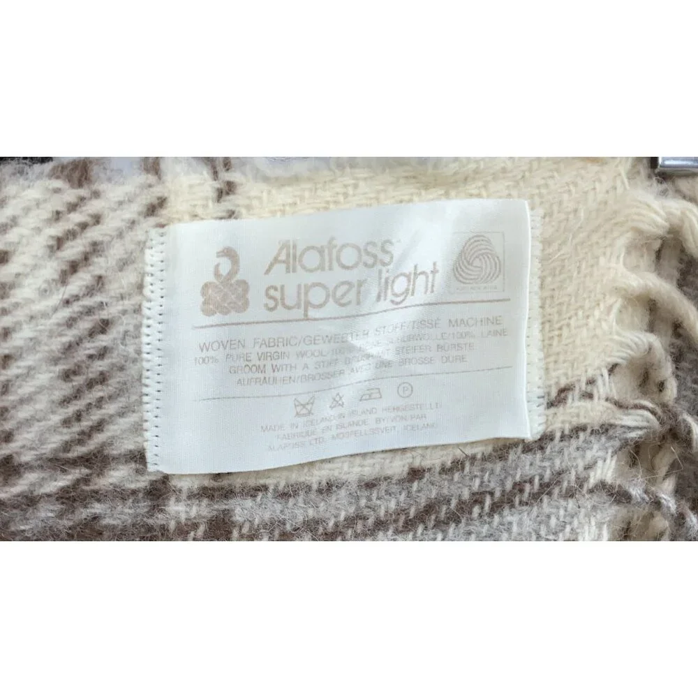 Vintage Alafoss Super Light Plaid Throw Blanket 100% Virgin Wool Ivory & Gray - Picture 5 of 7